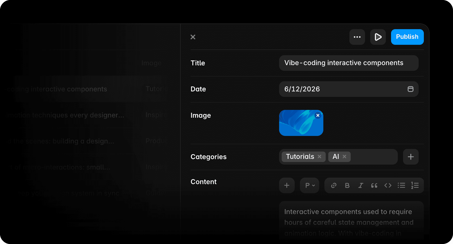 CMS visual interface preview