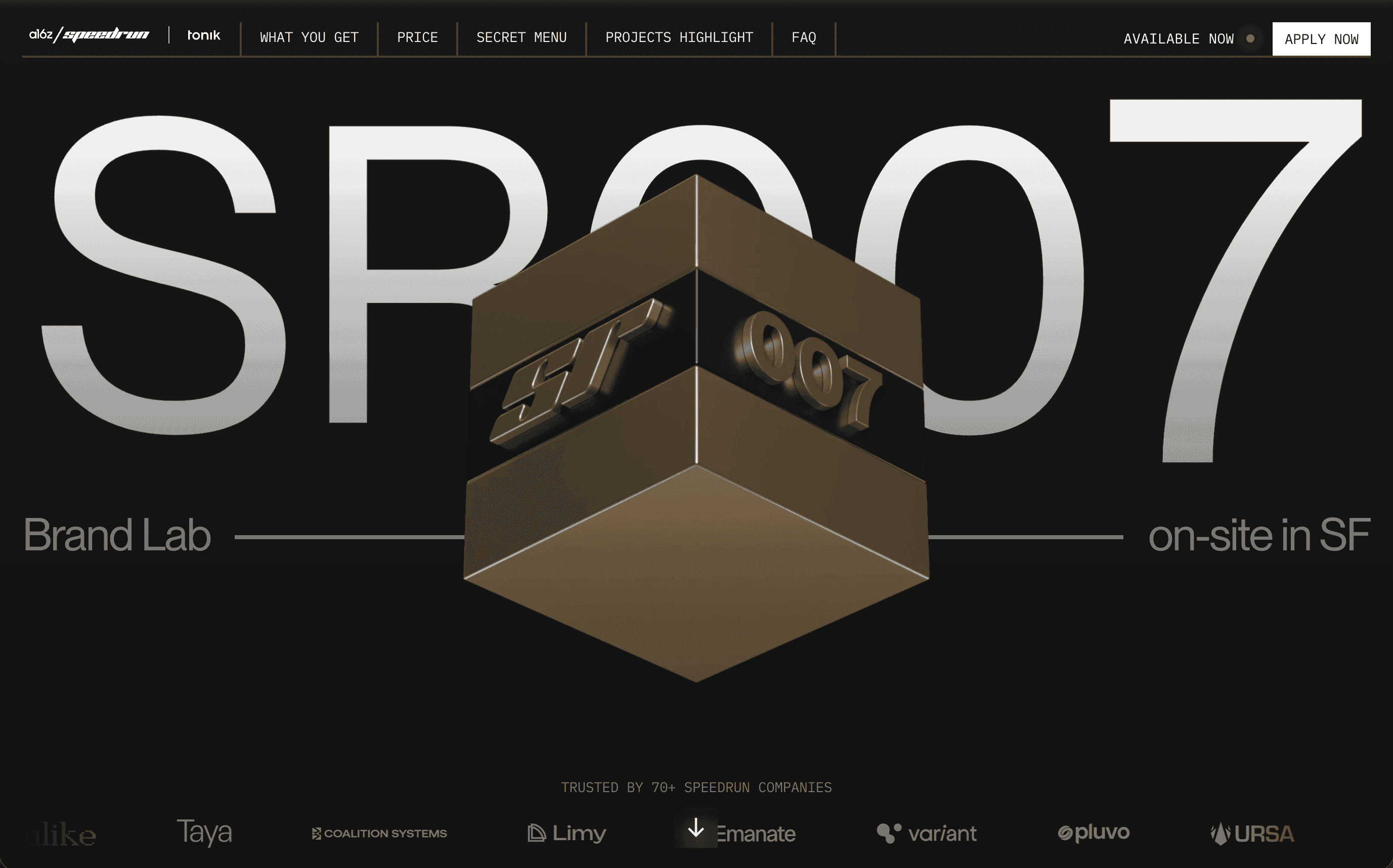 a16z Speedrun Brand Lab site