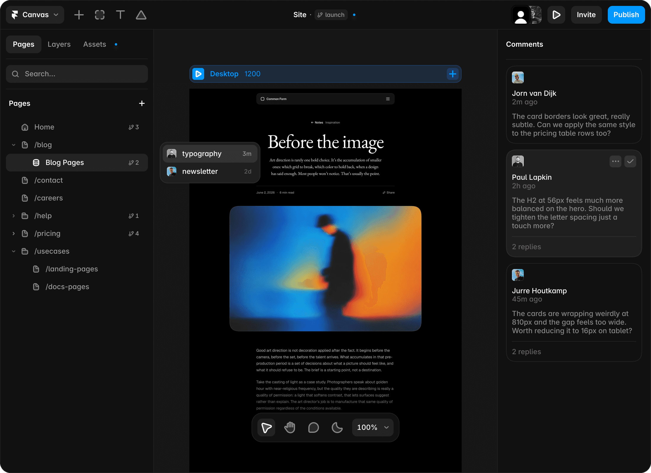 Mobile collaboration interface preview