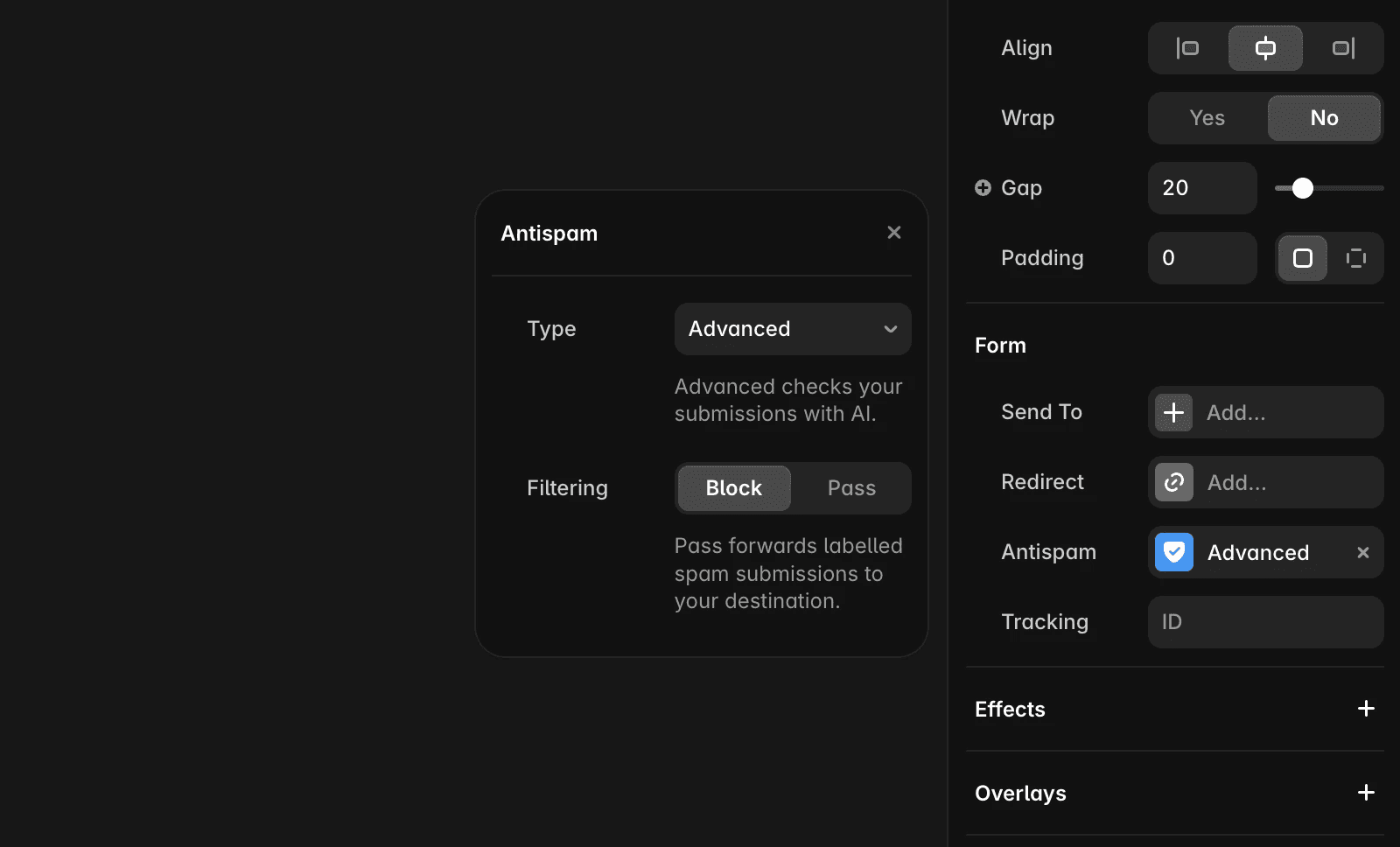 Antispam form config popout