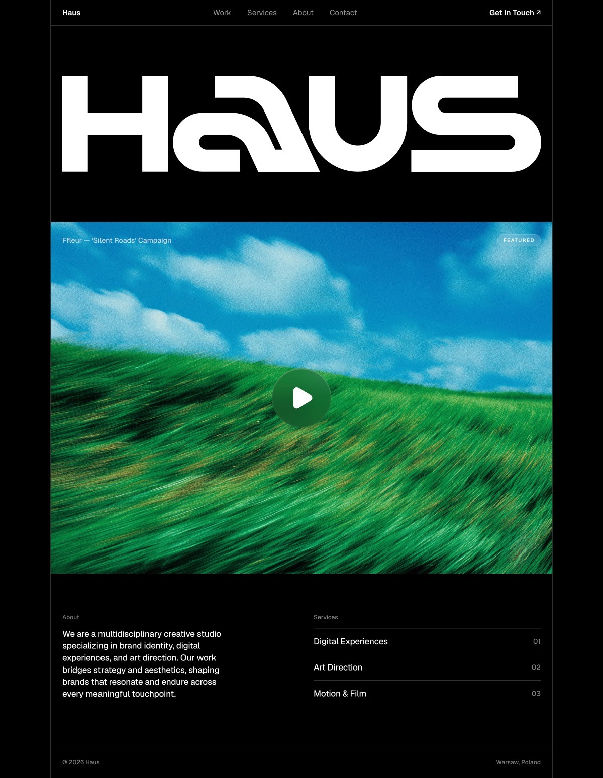 Desktop website preview for the Haus design example