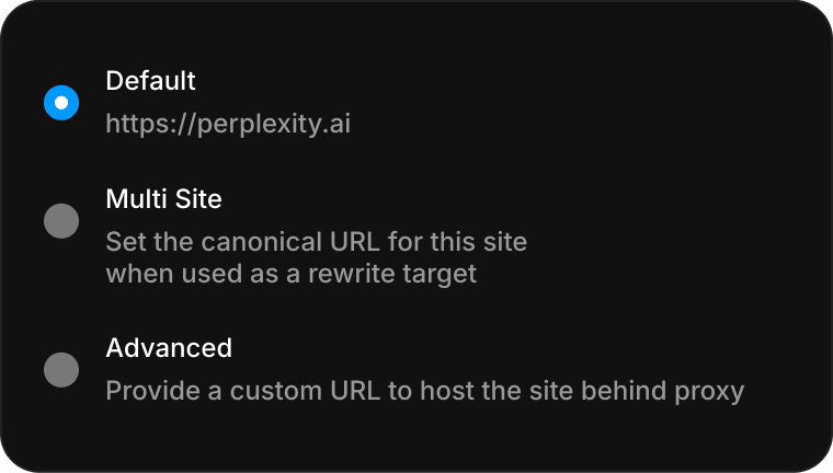 Screenshot of Framer’s hosting settings showing canonical URL configuration.