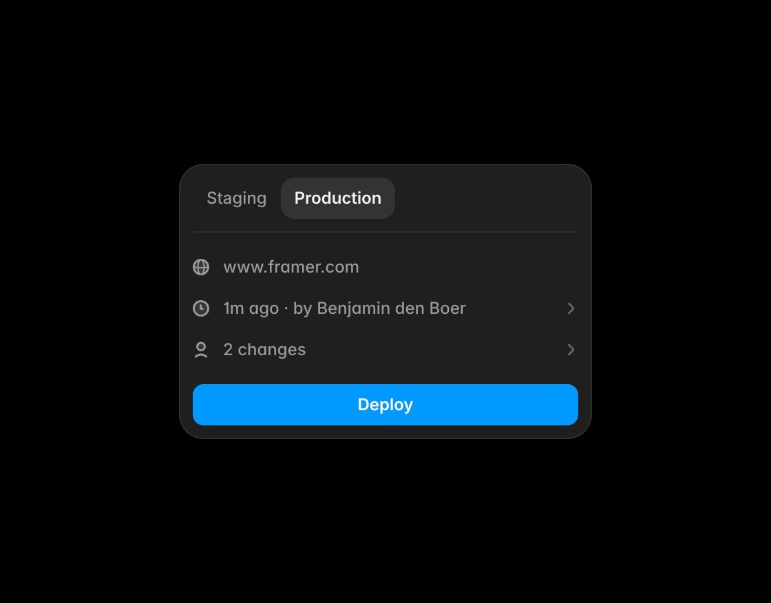 Framer production deploy panel