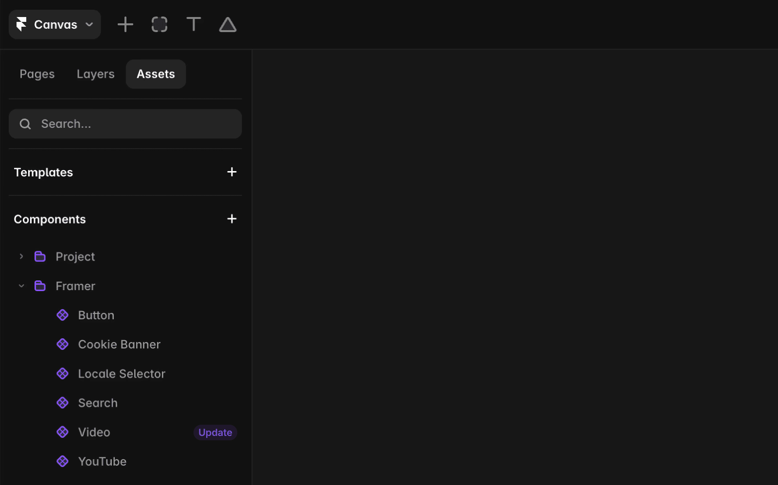 update indicator in the assets panel of Framer UI