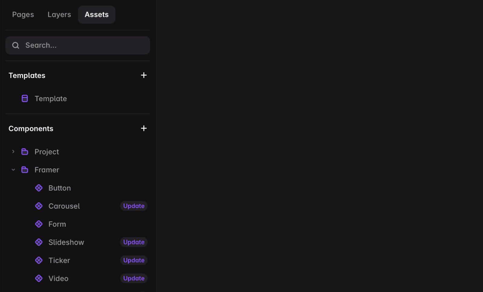 Shows all the components that can be updated in the Assets panel.