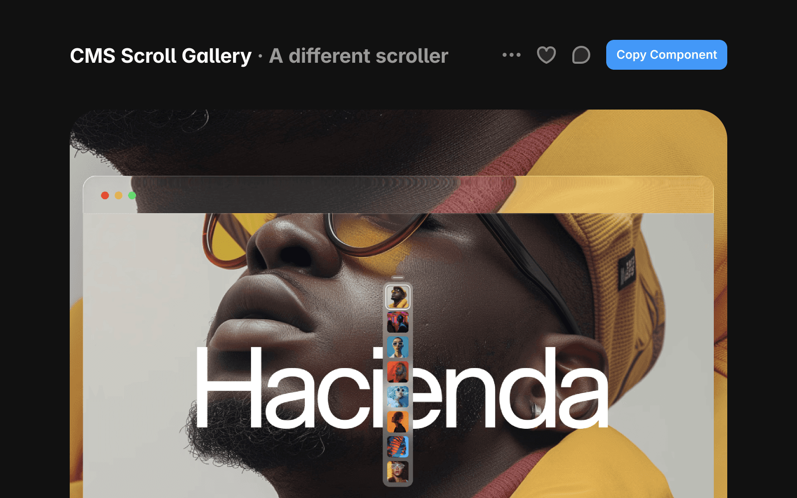 A free component page in the Framer Marketplace with the Copy Component action highlighted.