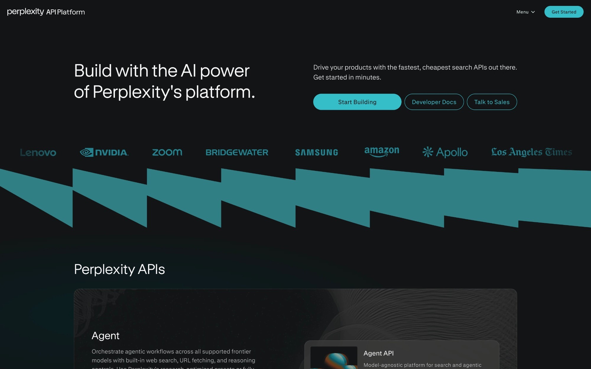 Perplexity API platform homepage