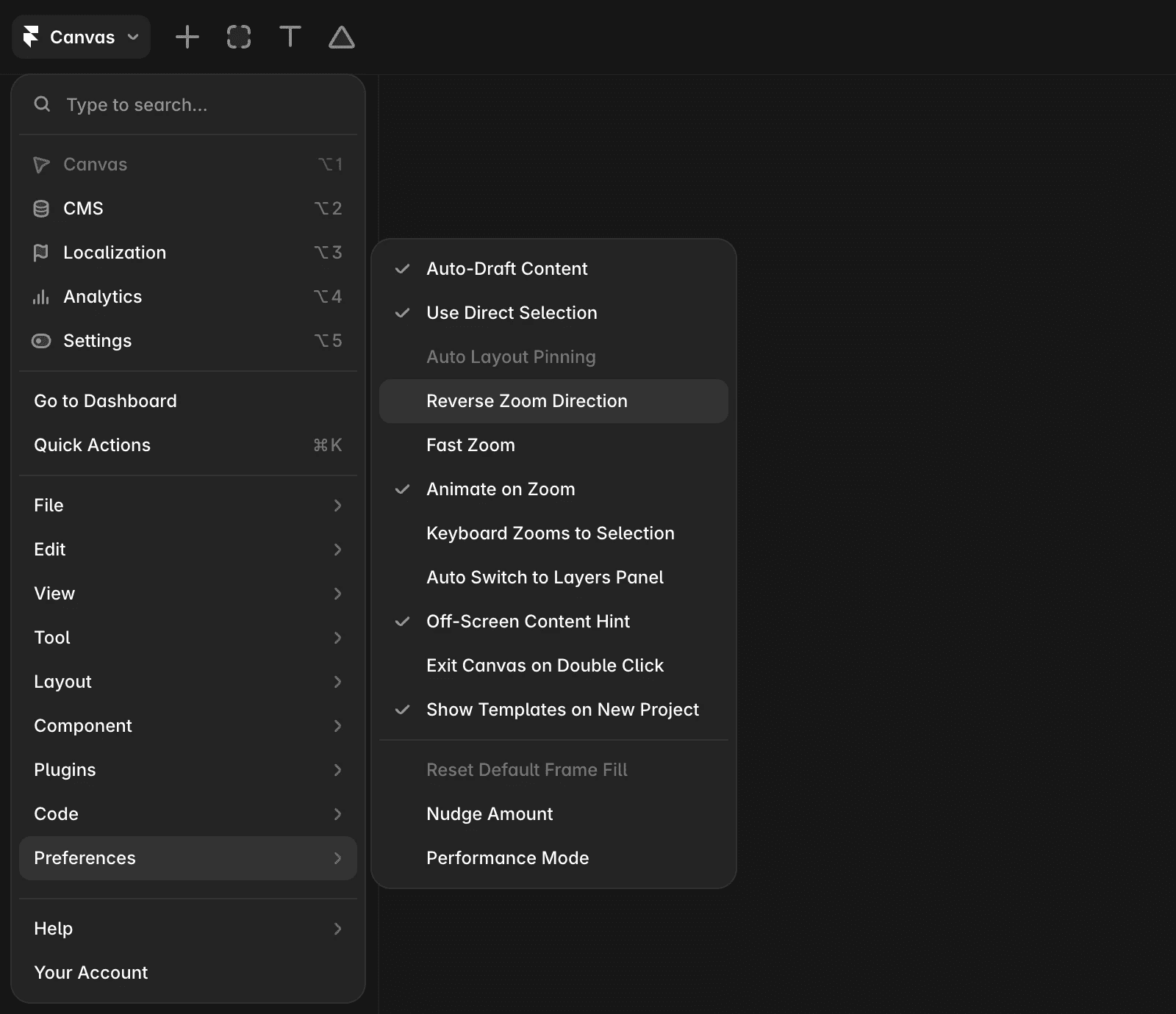 Shows the dropdown menu in the Preferences.