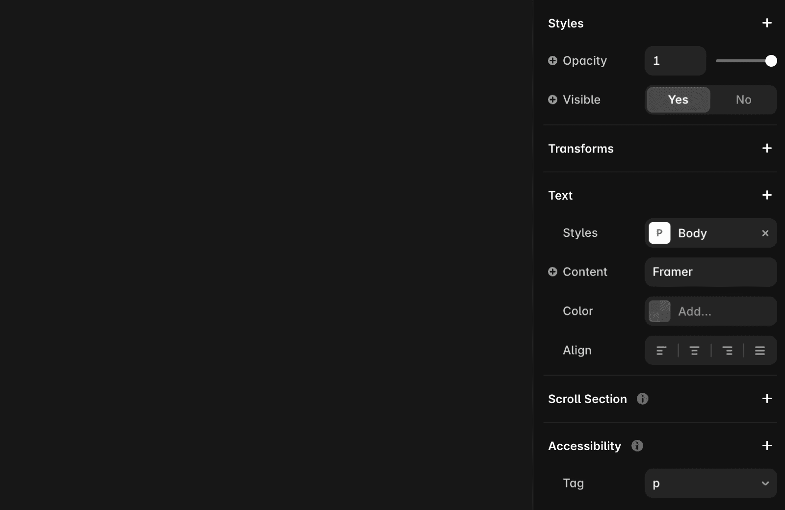 UI showing applied text style