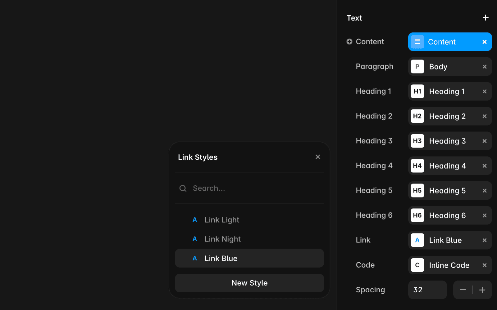 UI showing how to choose a link style for CMS content