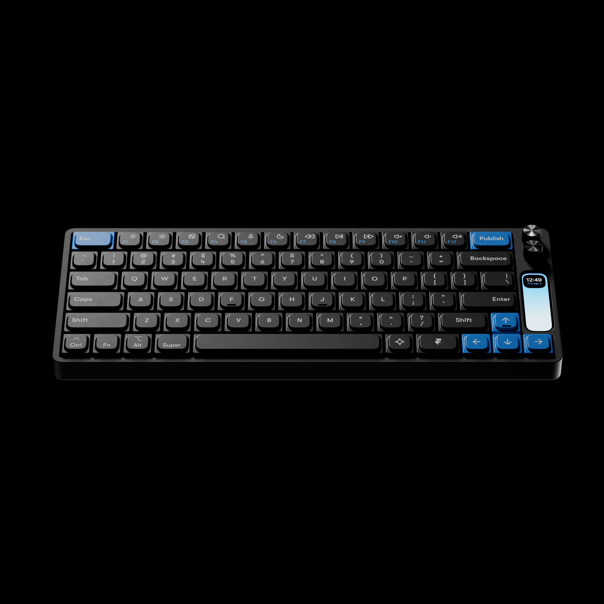 Wide angle shot of the Framer F1 keyboard highlighting its premium hardware finish and detailed craftsmanship.