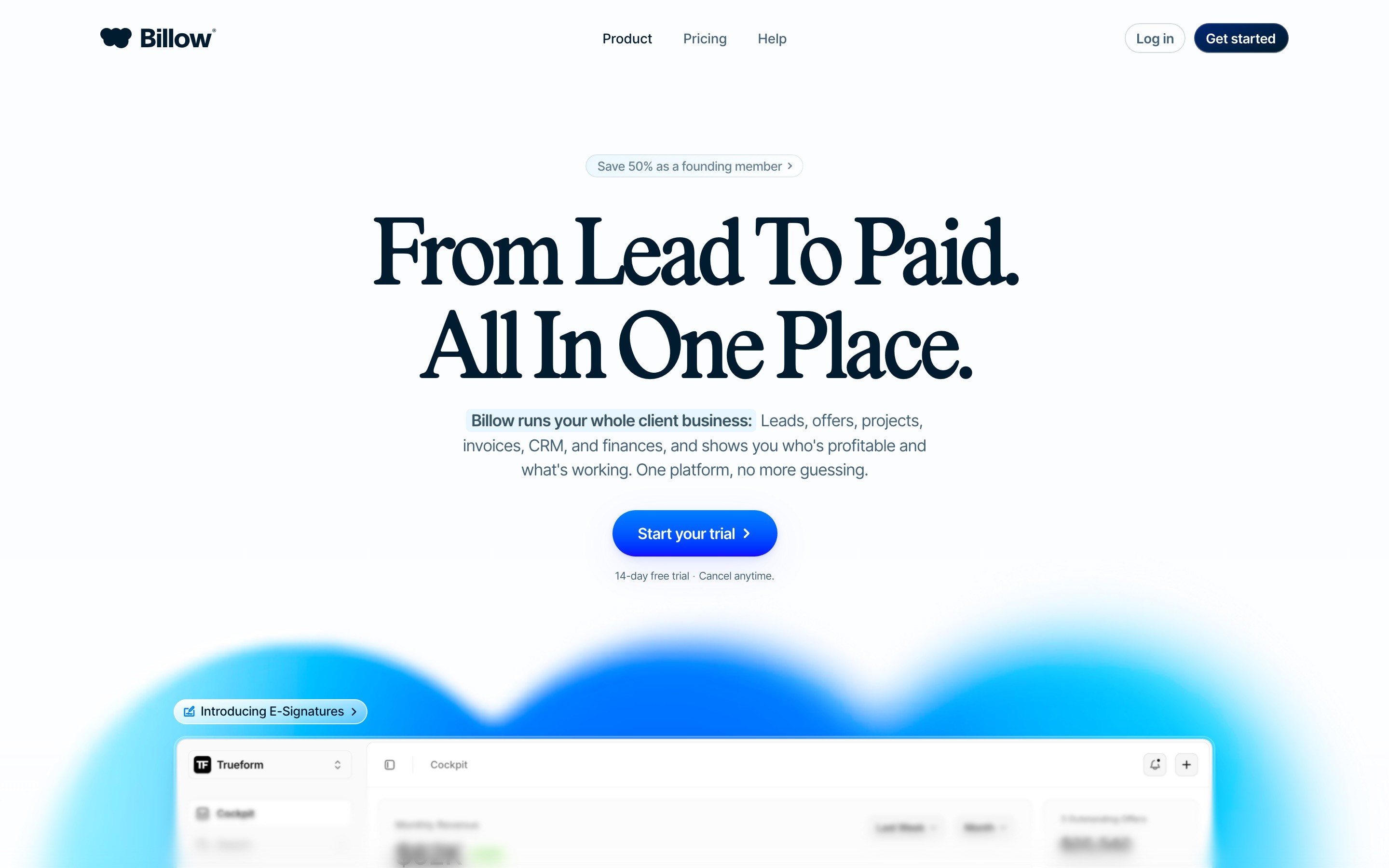Billow live website screenshot